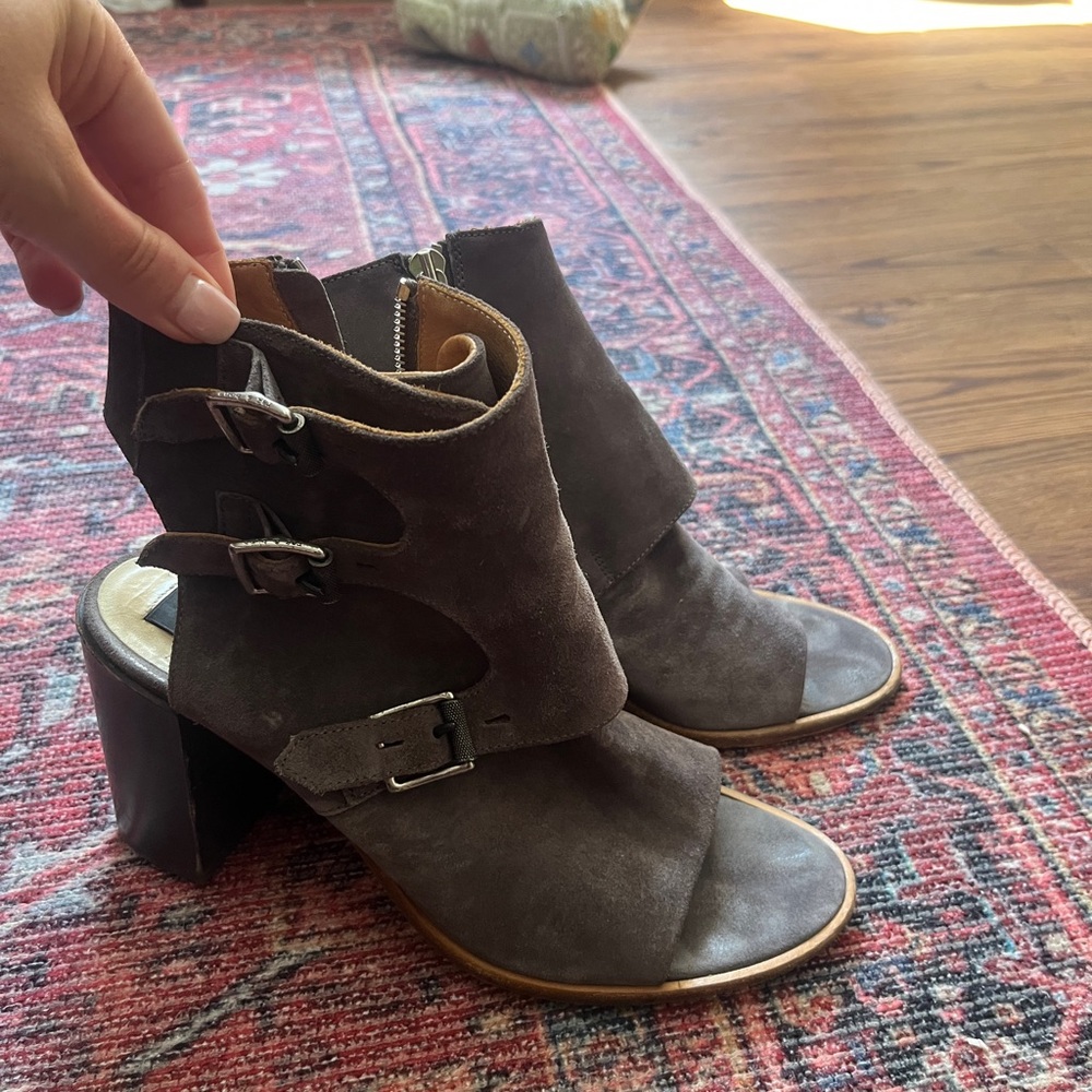 rag & bone Brown Suede Open-Toe Block Heel Booties
